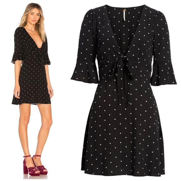 Free People All Yours Polka Dot Black White Dress - Picture 2 of 7